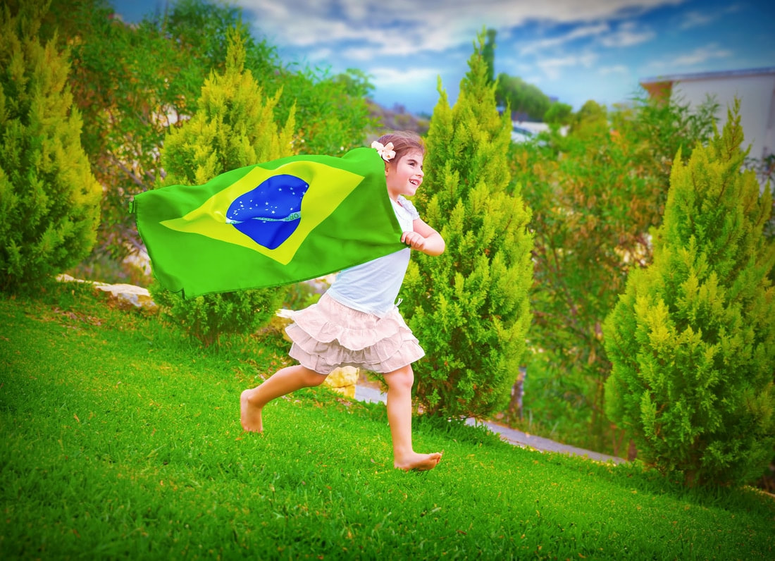 child running with flag